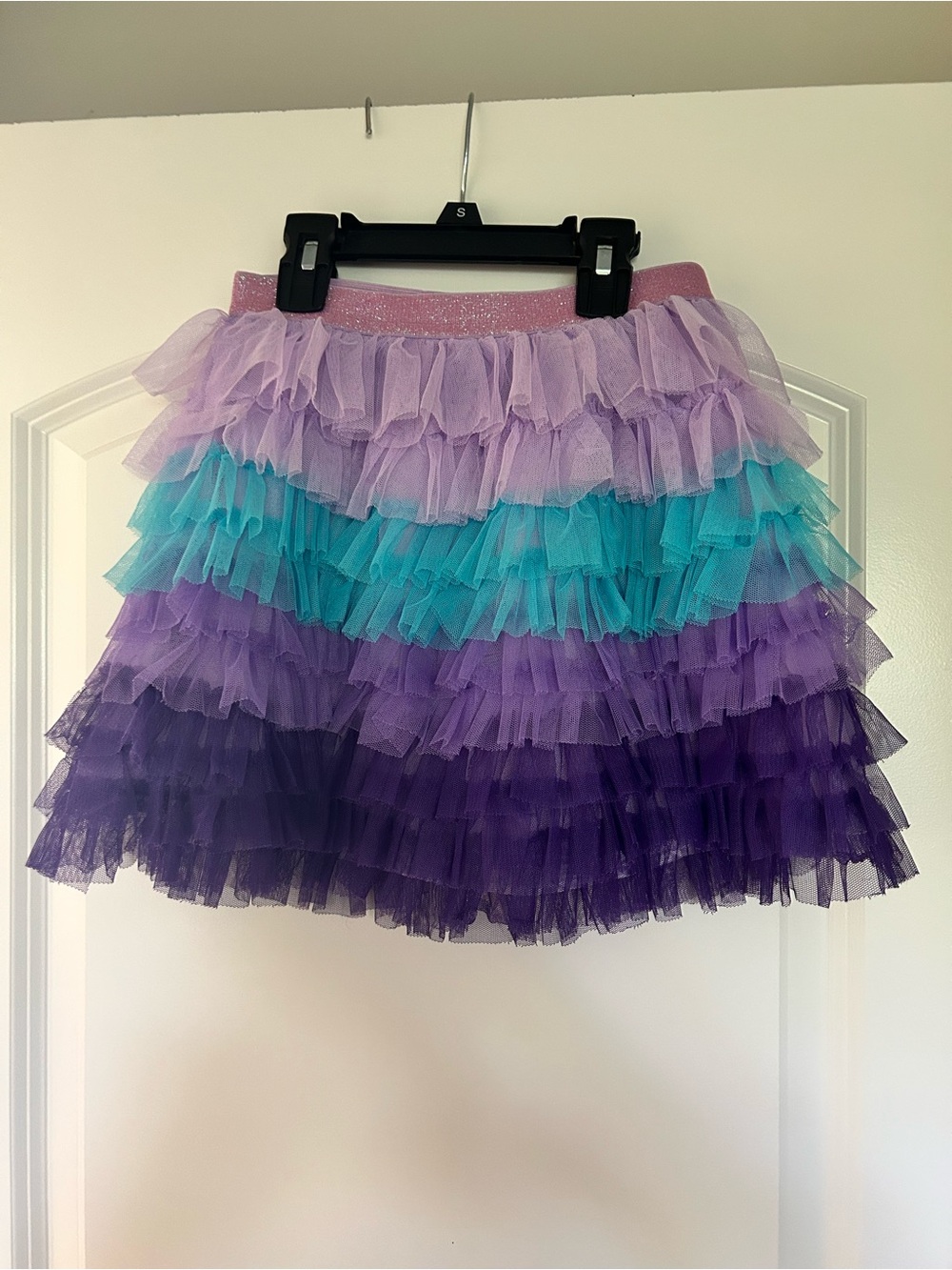 Girls Layered Tulle Ruffle Skirt - Purple Aqua Ombre